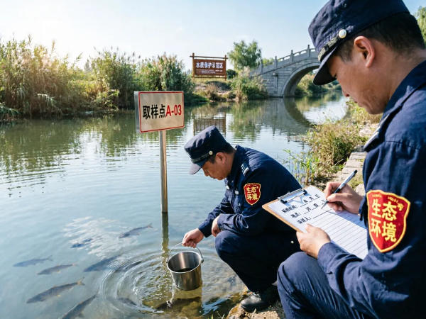 从含油污水河面取水样